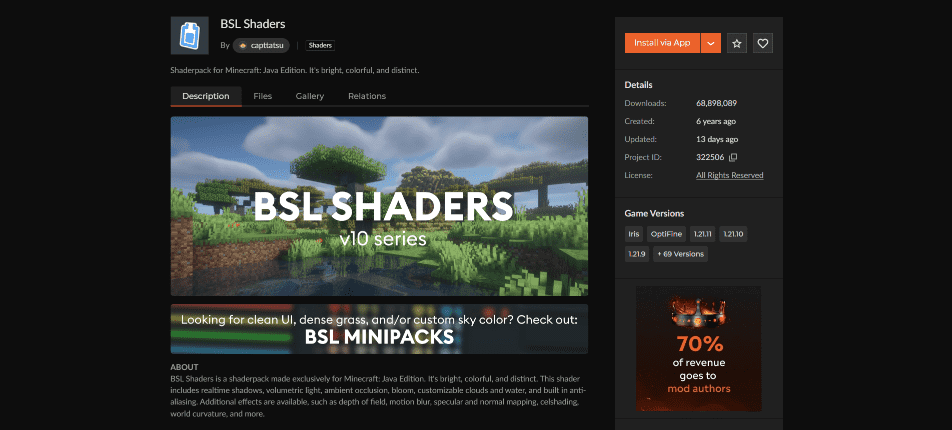 CurseForgeのダウンロードページ
